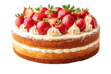 Fresh strawberry cake with creamy frosting and berries