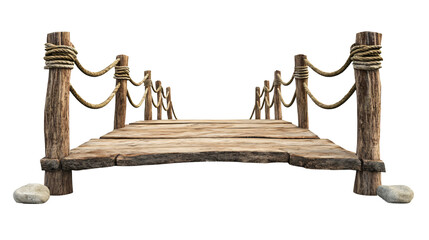 Naklejka premium Wooden Bridge Isolated Rustic Structure, on a white and transparent background, PNG.