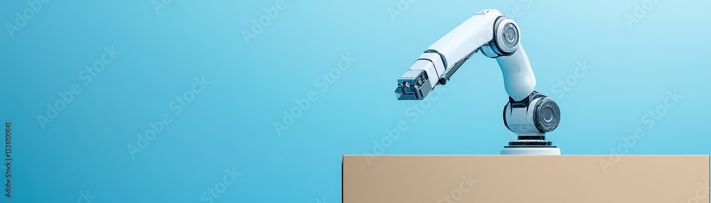Poster innovative smart factory concept with robotic arm on solid color background