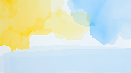 Obraz premium Soft, watercolor-like washes of yellow and blue on a white background, creating an abstract, minimalist, and serene composition.