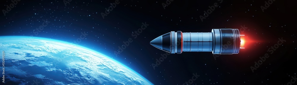 Poster futuristic space exploration concept from top view with earth in background