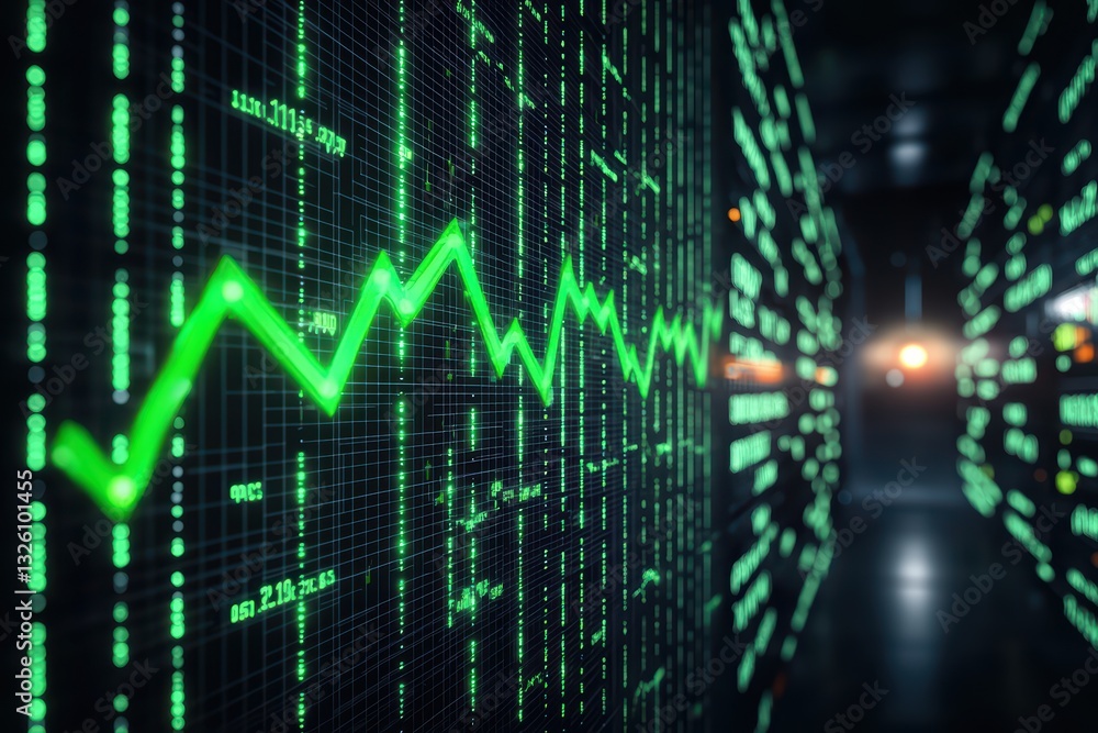 Aufkleber glowing holographic stock market concept with ascending graph and digital data visuals