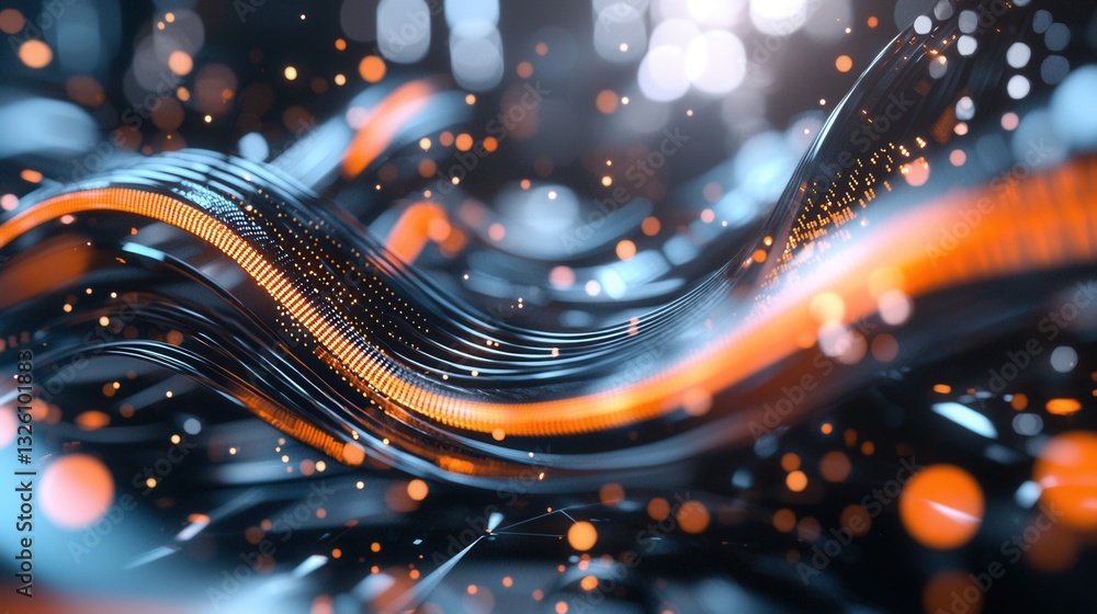 Poster vibrant dynamic and futuristic abstract design by ai featuring glowing orange waves patterns and lum