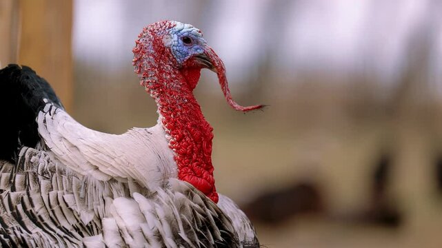 A turkey is making a loud &ldquo;gobble&rdquo; sound, often described as &ldquo;gobble-gobble-gobble.&rdquo; The turkey is vocalizing in its natural environment, showcasing its unique behavior