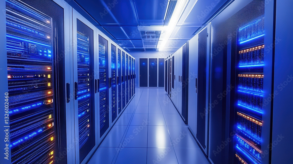 Aufkleber high-tech data center with rows of advanced server cabinets