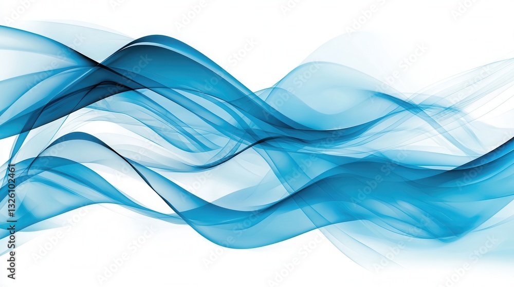Poster vibrant and dynamic abstract composition featuring flowing glowing blue waves and curves against a d