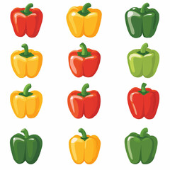 Very Simple flat 2D icon colorful bell pepper set collection isolated on a white background, vector, flat design, animation design, simple flat 2D icon, minimalist design, clipart