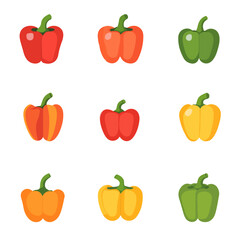 Very Simple flat 2D icon bell pepper set collection isolated on a white background, vector, flat design, animation design, simple flat 2D icon, minimalist design, clipart