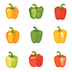 My Simple flat 2D icon bell pepper set collection isolated on a white background, vector, flat design, animation design, simple flat 2D icon, minimalist design, clipart