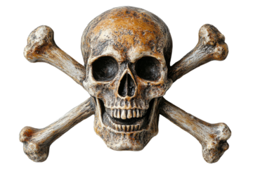Skull and crossbones symbol on transparent background