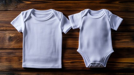 White Baby Apparel on Rustic Wooden Surface Represents Newborn Essentials