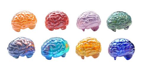 PNG Brain Set in Different Poses on Transparent Background for Science Illustration, Medical Education, or Neuroscience Design