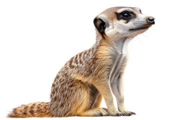 Meerkat sitting attentively against a transparent background