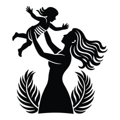 A stunning black silhouette of a mother and her child, symbolizing love and warmth. Ideal for creative projects, posters, invitations, and holiday-themed graphics celebrating motherhood
