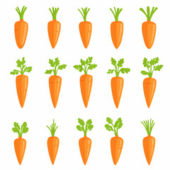Very Simple flat 2D icon orange carrot set collection isolated on a white background, vector, flat design, animation design, simple flat 2D icon, minimalist design, clipart
