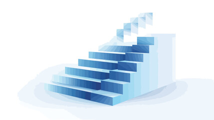 Obraz premium A 3D rendering of a staircase ascending diagonally against a white background. The stairs are light blue, with a subtle gradient effect creating a sense of depth. The steps are uniformly sized and