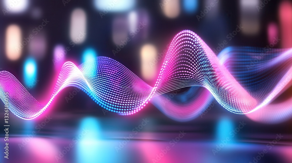 Poster vibrant undulating waves of data and neural connections flow across a futuristic generative digital 