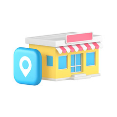 Shop store market supermarket map address location GPS navigation 3d icon realistic vector illustration. Shopping mall center search point global positioning system route cartography technology
