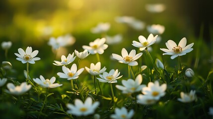 Elegant white flowers in soft natural light, delicate floral botanical background







