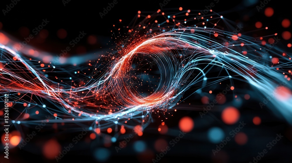 Poster a dynamic and visually captivating image depicting a futuristic glowing blue space tunnel with swirl