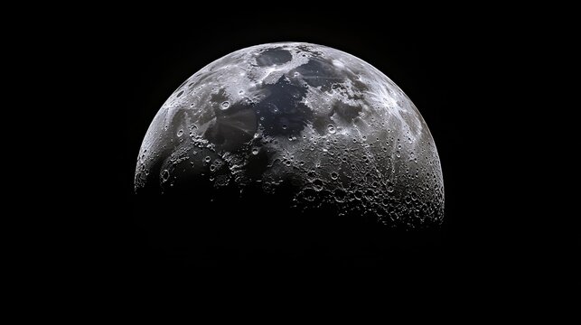 Pitch black space background, with a big full moon in the center, photo stock image, high resolution, best quality, highly detailed