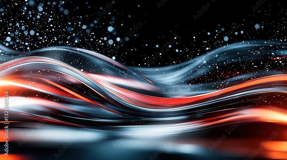 Poster mesmerizing abstract composition of glowing data like waves and particles flowing dynamically across