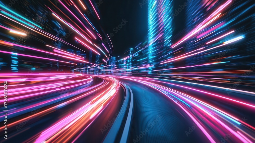 Poster vibrant futuristic neon lights create a striking abstract tunnel suggesting high speed motion and a 