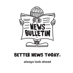 News Bulletin black and white carton hand drawn illustration vector