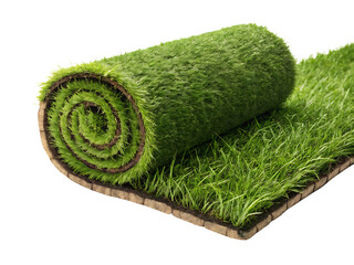 Rolled Artificial Grass Turf &ndash; Isolated on White Background as Transparent. PNG. AI GENERATED