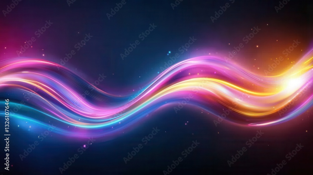 Poster captivating image of undulating neon like wave lines in a spectrum of vibrant luminous colors creati