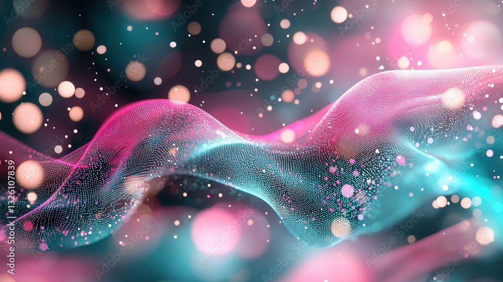 Poster captivating abstract image of glowing intertwined wave like lines in shades of vibrant pink and teal