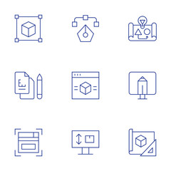 Design icons set. Thin Line style, editable stroke. cube, draft, web design, graphic design, d design, product design, idea, monitor, modeling