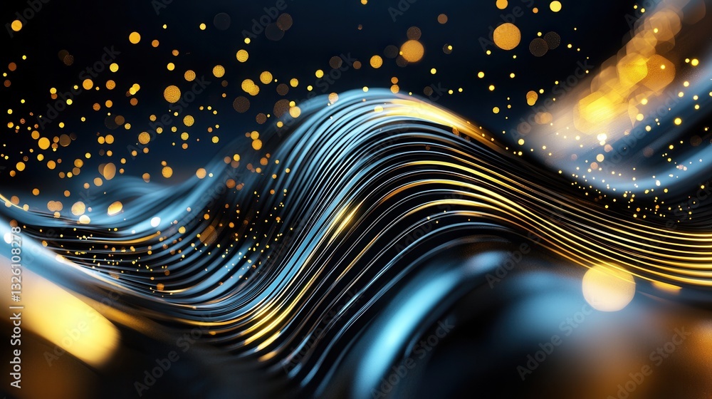 Poster undulating neon wave lines flow in a dynamic shimmering dance amidst a backdrop of ethereal glowing 