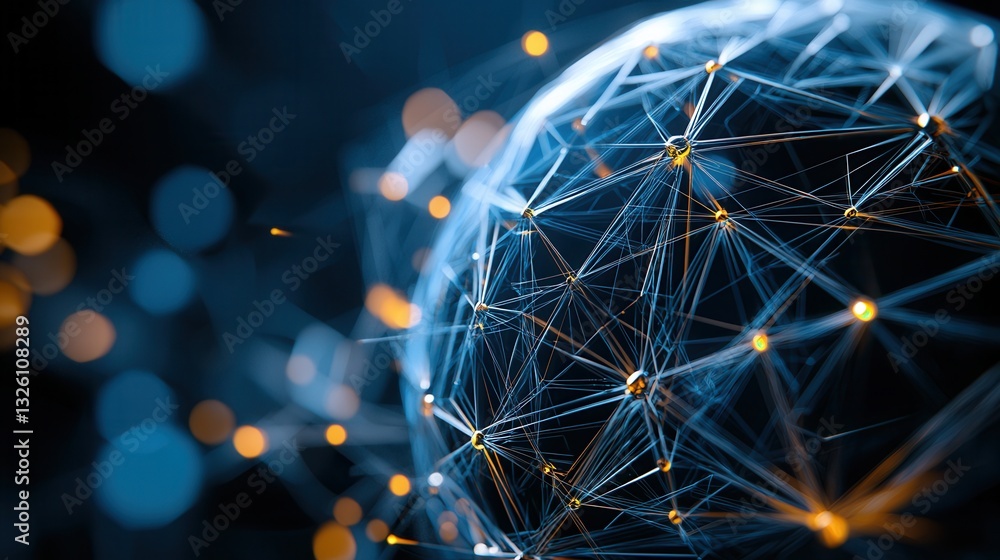 Poster mesmerizing and intricate digital artwork depicting a luminous 3d wireframe sphere showcasing the co