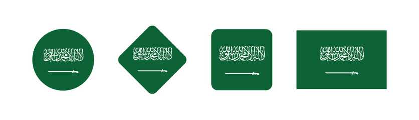 Vector Saudi Arabia National Flag icon collection. Flag set of Saudi Arabia various styles.