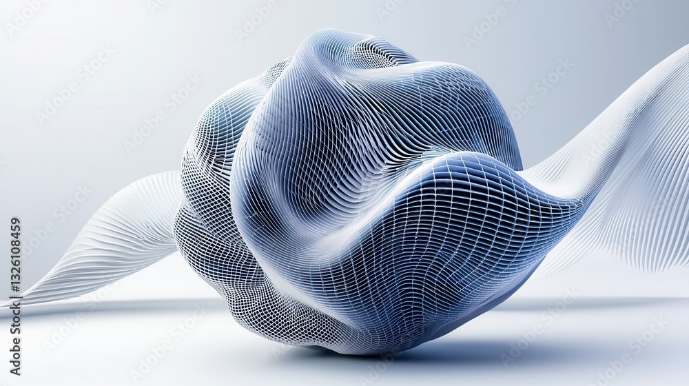 Poster a futuristic digital featuring an intricate grid like pattern with smooth curving lines and a predom