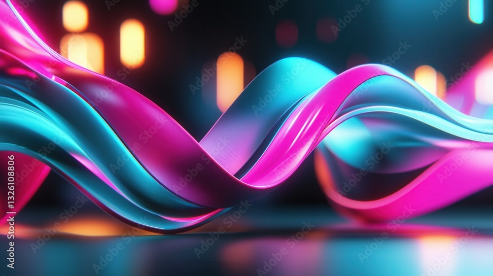 Poster mesmerizing abstract futuristic background with dynamic neon waves and fluid motion creating a capti
