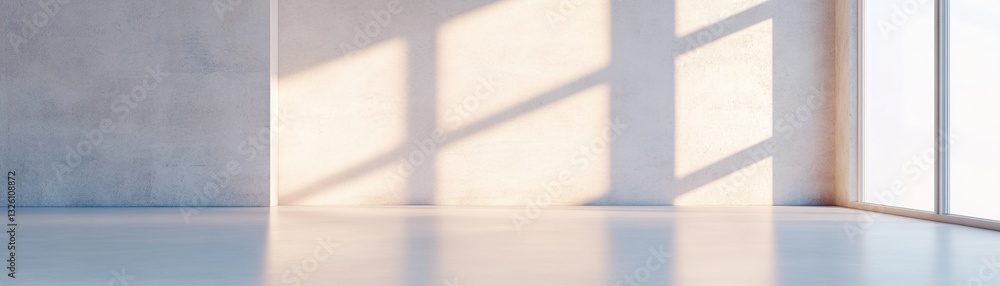 Poster an empty contemporary space features raw concrete walls and a sleek polished floor, with large windo