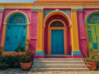 Fototapeta premium Colorful Grecian-style building illustration.