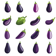 Very Simple flat 2D icon eggplant set isolated on a white background, vector, flat design, animation, simple flat 2D icon, clipart