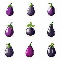Very Simple flat 2D icon eggplant set isolated on a white background, vector, flat design, animation, simple flat 2D icon, clipart