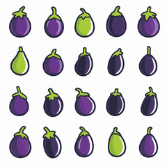 Very Simple flat 2D icon eggplant set isolated on a white background, vector, flat design, animation, simple flat 2D icon, clipart
