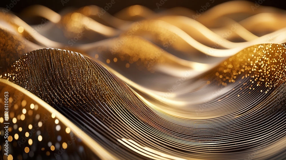 Poster mesmerizing high speed glowing neon gold wave lines undulating in a captivating abstract futuristic 