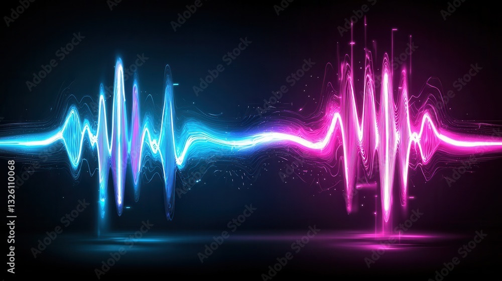 Poster vibrant dynamic abstract image featuring high speed glowing neon wave lines in shades of blue and pi