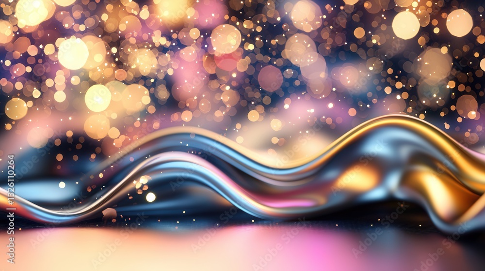 Poster captivating abstract background featuring dynamic undulating lines in vibrant neon gold and pink hue