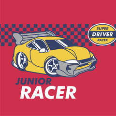 Junior Racer cartoon hand drawn illustration vector 