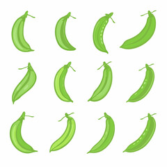 Very Simple flat 2D icon green beans set collection isolated on a white background, vector, flat design, animation design, simple flat 2D icon, minimalist design, clipart