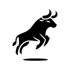 Obraz premium Leaping bull silhouette icon design symbolizing strength and power