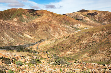 Small settlement in the mountains, Fuerteventura, Canary Islands, Spain, Europe.