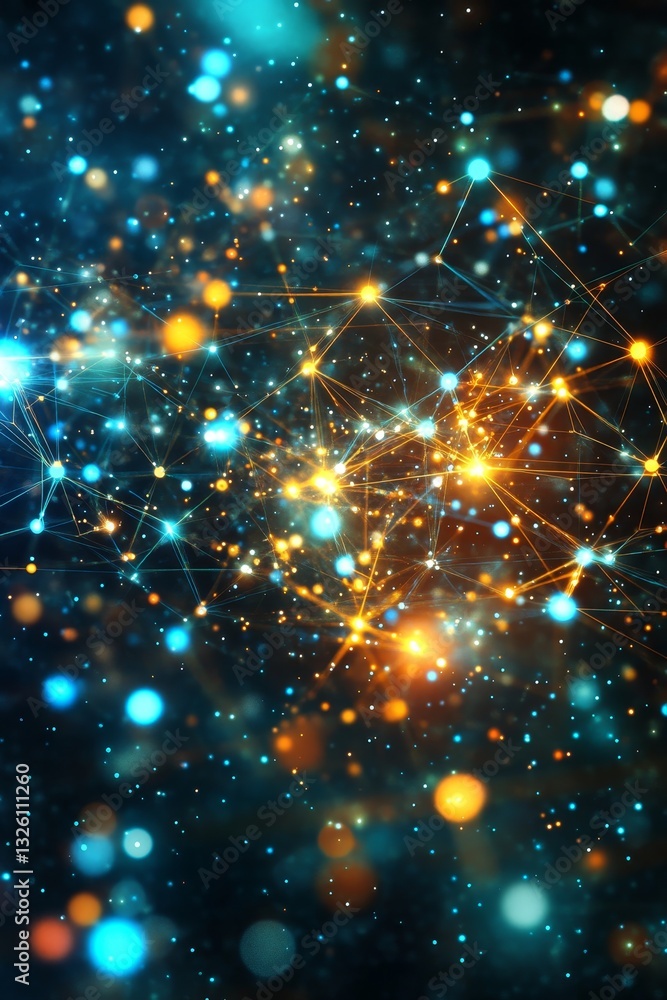 Poster abstract neural network connections, data flow, artificial intelligence concept visualization